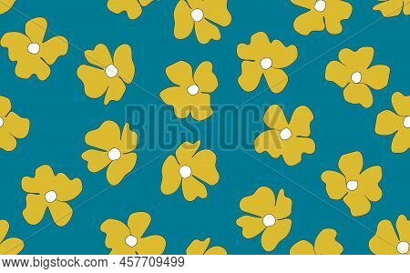 Floral Seamless With Hand Drawn Color Flowers. Cute Summer Background. Modern Floral Compositions. F