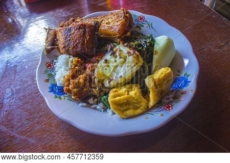 Nasi Tempong Or Sego Tempong Is Traditional Food From Banyuwangi, Indonesia Made From Rice, Traditio