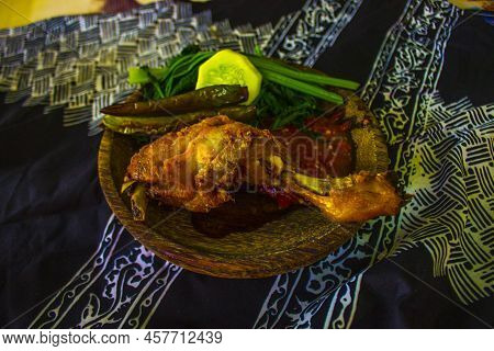 Nasi Tempong Or Sego Tempong Is Traditional Food From Banyuwangi, Indonesia Made From Rice, Traditio