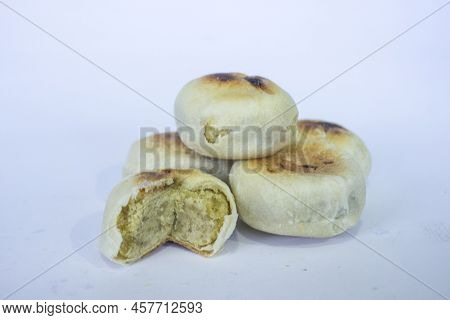 Bakpia Cake Is Indonesia-china Traditional Food From Yogyakarta. Isolated On White Background. Bakpi