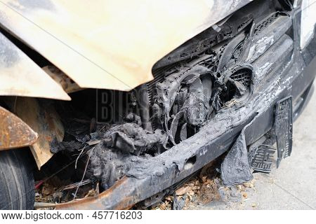 Burnt Out Car And Wiring Faults. Articles About Fire Banditry Insured Event Indemnification Concept