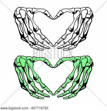 Skeleton Hands Howing Heart Shape. T-shirt Print For Horror Or Halloween. Hand Drawing Illustration 