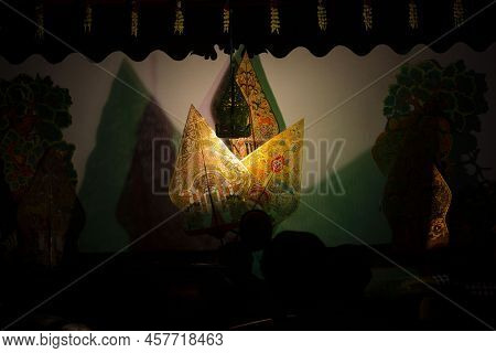 Wayang Kulit Or Shadow Puppets From Java, Indonesia Puppet Show By Dalang Or Puppeteer . Wayang Made