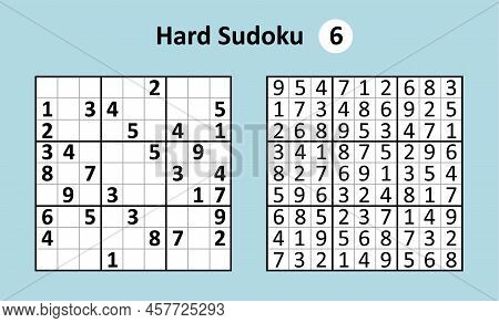 Sudoku Game With Answers. Hard Complexity. Simple Vector
