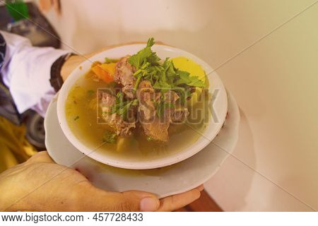 Sop Buntut Or Oxtail Soup Or Tail Soup Is Traditional Soup Made From Tail Ox, Boiled With Spices