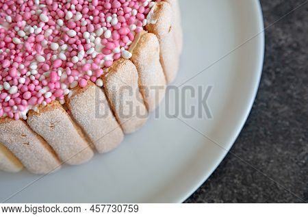 Typical Dutch Mouse Rusk With Pink Mice On A Cake, Baby Girl Shower