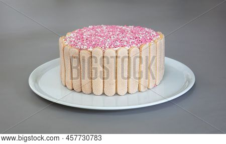 Typical Dutch Mouse Rusk With Pink Mice On A Cake, Baby Girl Shower