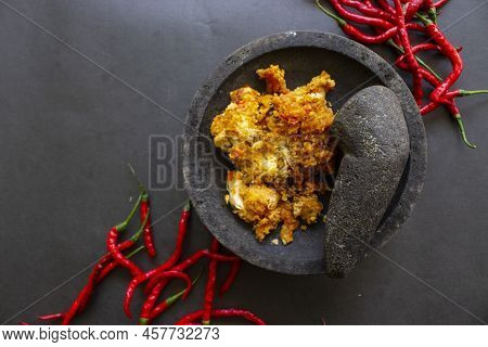 Ayam Geprek Or Chicken Crush Or Chicken Smashed Is Indonesian Food Made From Made Fried Chicken Poun
