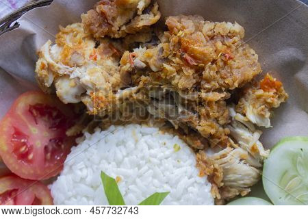 Ayam Geprek Or Chicken Crush Or Chicken Smashed Is Indonesian Food Made From Made Fried Chicken Poun