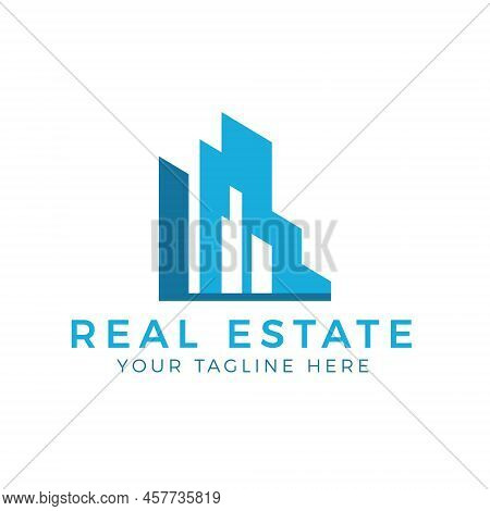 Creative Real Estate, Blue Building Design, Style Home Logo Template
