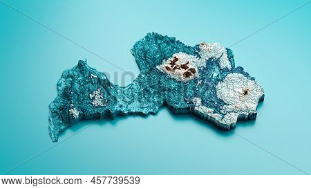 Topographic Latvia Map Hypsometric Latvian Elevation Tint Spectral Shaded Relief Map 3d Illustration