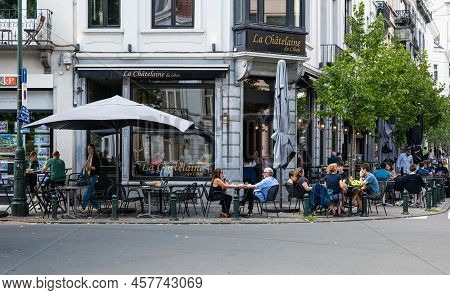 Ixelles, Brussels Capital Region, Belgium - 07 03 2022 - Lively Terraces Of The Chatelaine Du Libano