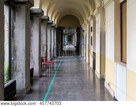 Brussels Old Town, Brussels Capital Region, Belgium - 06 26 2022 - Empty Hallway Of The 19th Century
