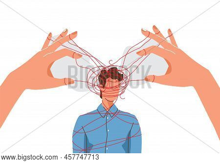 Mind Manipulate Concept Vector Illustration With Puppet Master Hands Confuses Or Operates Chaos Opin