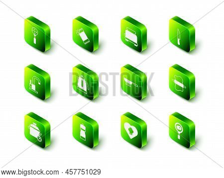 Set Packet Of Pepper, Toaster, Knife, Rolling Pin On Dough, Fried Eggs Frying Pan, Frying, Chef Hat 