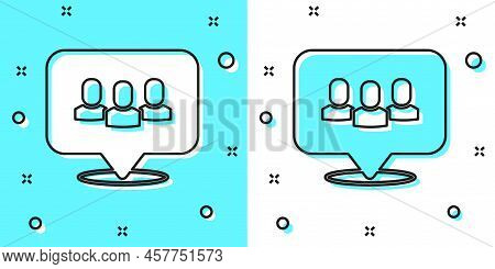 Black Line Project Team Base Icon Isolated On Green And White Background. Business Analysis And Plan