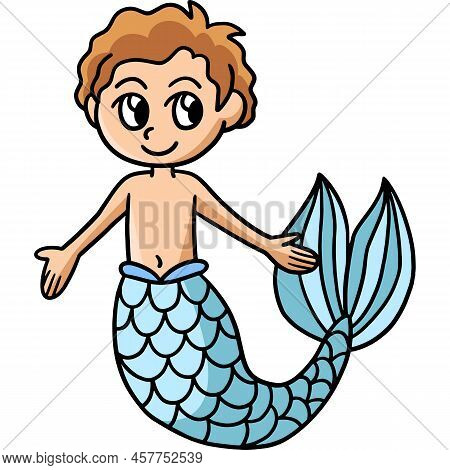 This Cartoon Clipart Shows A Merman Illustration.