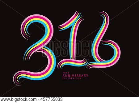 316 Number Design Vector, Graphic T Shirt, 316 Years Anniversary Celebration Logotype Colorful Line,