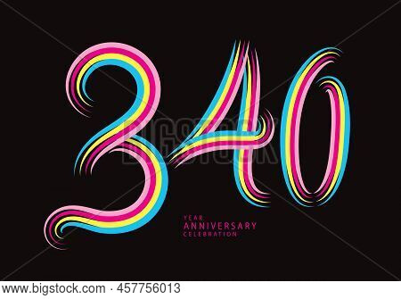 340 Number Design Vector, Graphic T Shirt, 340 Years Anniversary Celebration Logotype Colorful Line,