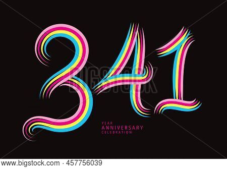 341 Number Design Vector, Graphic T Shirt, 341 Years Anniversary Celebration Logotype Colorful Line,