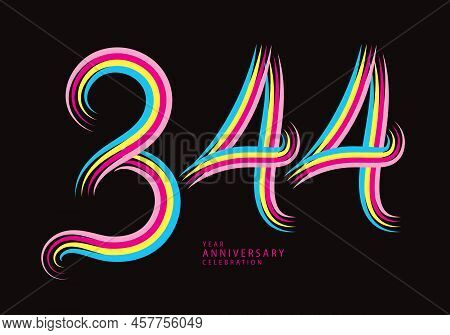 344 Number Design Vector, Graphic T Shirt, 344 Years Anniversary Celebration Logotype Colorful Line,