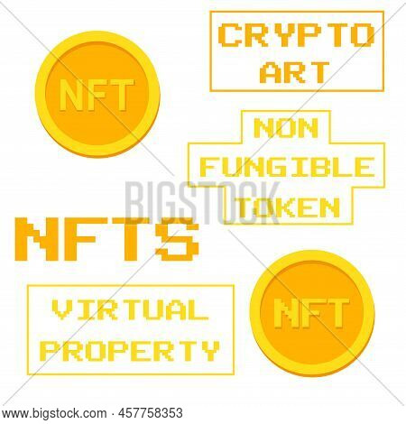 Cool Trendy Nfts Set With Text Stickers For Print.