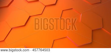Abstract Modern Orange Hexagon Background, 3d Rendering, Stylish Header Or Backdrop