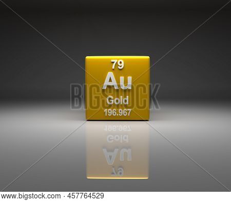 Cube With Gold Number 79 Periodic Table, 3d Rendering