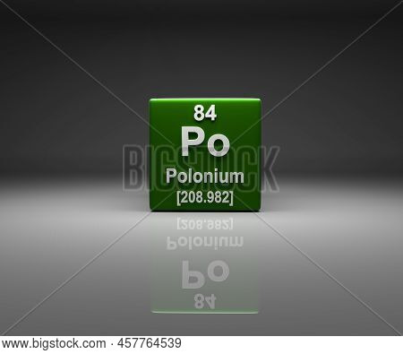 Cube With Polonium Number 84 Periodic Table, 3d Rendering