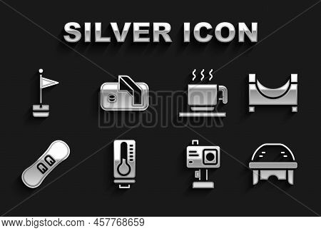 Set Meteorology Thermometer, Skate Park, Hockey Helmet, Action Camera, Snowboard, Hot Chocolate Cup,