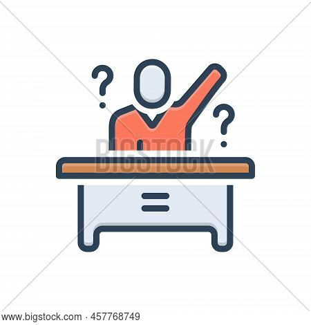Color Illustration Icon For Asking Question Person Ask Permission Raise Confused Query Inquisitive