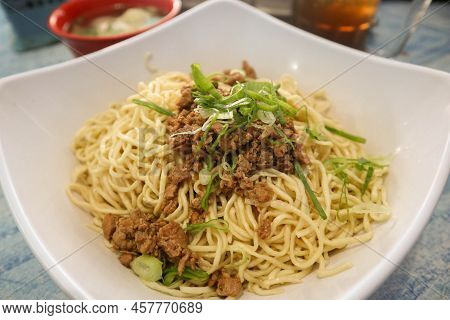 Mie Ayam Or Noodles Chicken Is Traditional Food From Indonesia, Asia Made From Noodle, Chicken, Chic