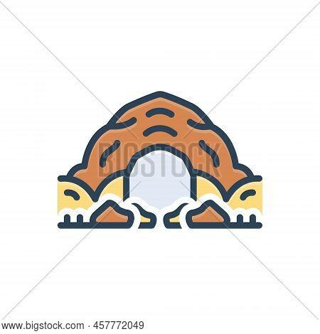 Color Illustration Icon For Den Cave Animal Forest Hollow Shelter Lair Burrow Hideout Haunt Sanctuar