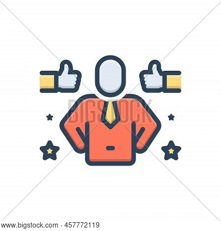Color Illustration Icon For Proudly Arrogantly Haughtilyhonor Pride Compliment Feedback Person