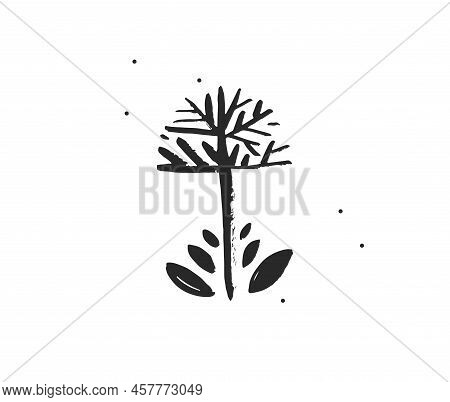 Hand Drawn Vector Abstract Stock Graphic Illustration With Logo Element Of Black Exotic Tree Silhoue