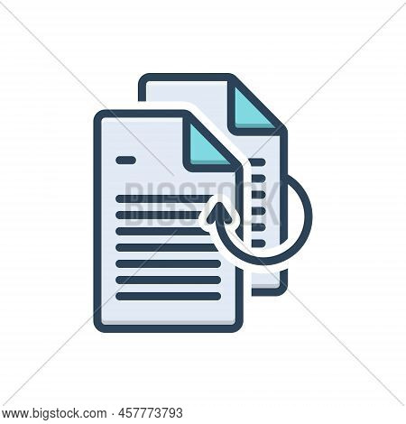 Color Illustration Icon For Reprint File Document Connect Refresh Copy Duplicate Paper Photocopy