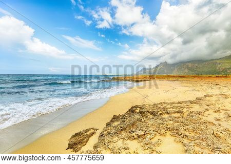 Picturesque Seascape Of Isolidda Beach Near San Vito Cape. Popular Travel Destination Of Monte Cofan