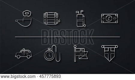 Set Line Smoking Pipe, Taxi Car, Pound Sterling Money, England Flag Flagpole, Watch With Chain, Wood