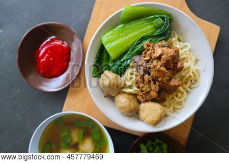 Mie Ayam Or Noodles Chicken Is Traditional Food From Indonesia, Asia Made From Noodle, Chicken, Chic