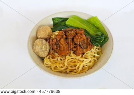 Mie Ayam Or Noodles Chicken Is Traditional Food From Indonesia, Asia Made From Noodle, Chicken, Chic