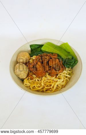 Mie Ayam Or Noodles Chicken Is Traditional Food From Indonesia, Asia Made From Noodle, Chicken, Chic