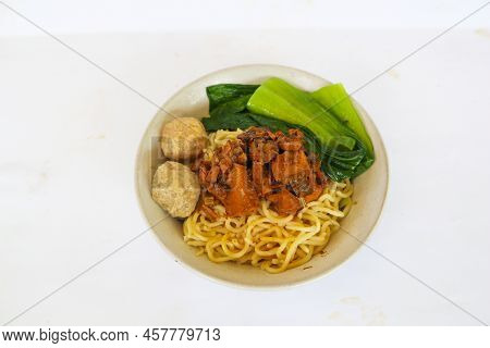 Mie Ayam Or Noodles Chicken Is Traditional Food From Indonesia, Asia Made From Noodle, Chicken, Chic