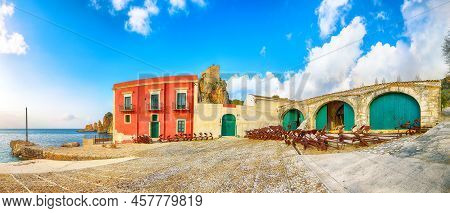 Gorgeous Scene Of Tonnara Di Scopello. Popular Travel Destination On Mediterranean Sea. Location: Sc
