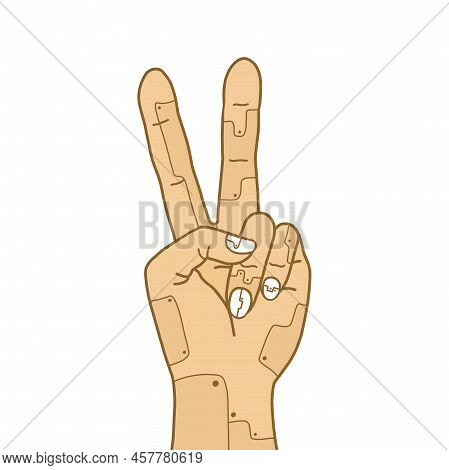Artificial Robot Hand And Peace Robotic Friendly Sign.prosthetic Hand For Disabled People. Medical S