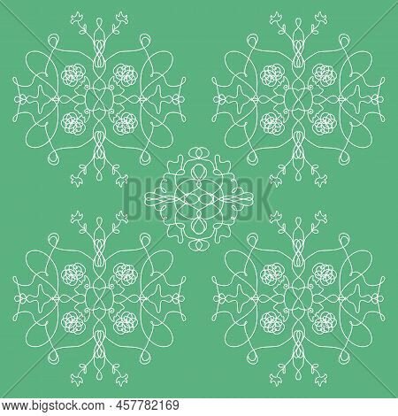 Endless Pattern For Curtains And Cushions Fabric Design With Geometric Ornament On The Green Backgro