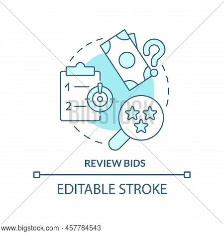Review Bids Turquoise Concept Icon. Procurement Management Abstract Idea Thin Line Illustration. Pre