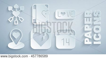Set Broken Heart Or Divorce, Love Text, Location With, Calendar February 14, Diary And Amour And Arr