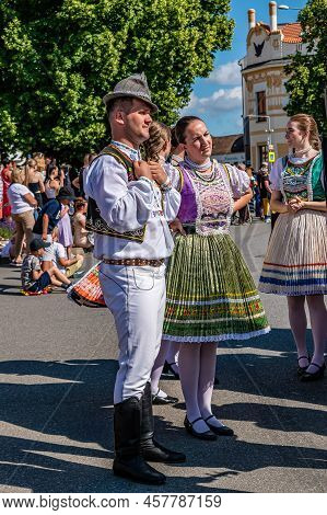 Straznice, Czech Republic - June 25, 2022 International Folklore Festival. Slovaks In Folk Costumes