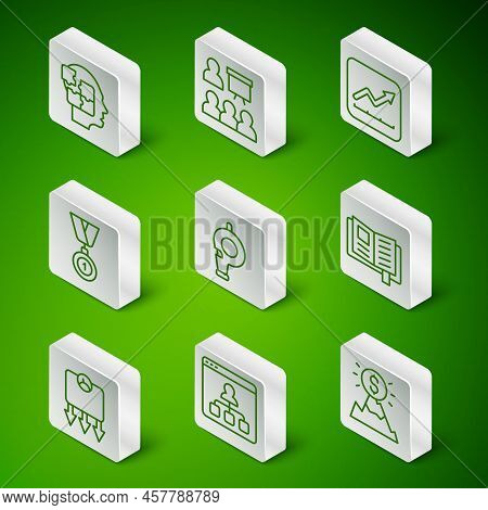 Set Line Mountains With Flag, Online Education, Head Puzzles Strategy, Whistle, Medal, Training, Pre
