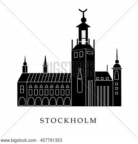 European Capitals, Stockholm. Black And White Illustration